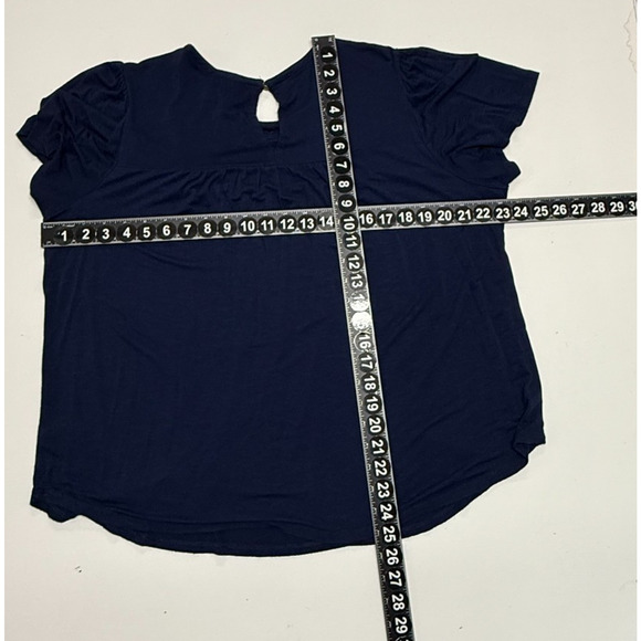 Knox Rose Top Womens XL Blue Red Embroidered Peasant Short Sleeve Stretch Boho - Picture 3 of 8